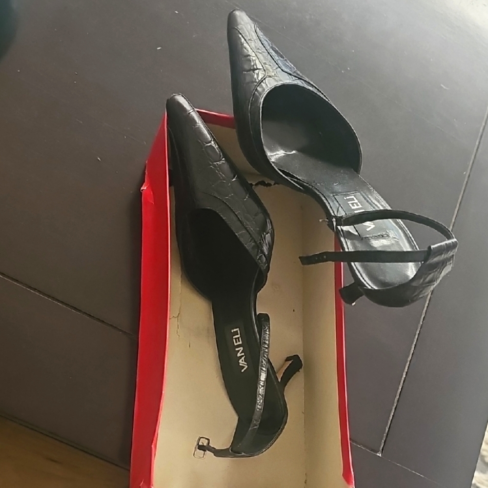 Vaneli Black Heeled Ankle Strap Shoes